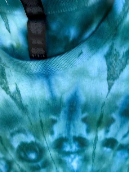 MHD Dark Blue Dark Green Light Green Spiral Ice Dye Tie Dye Short Sleeve Shirt 100% Cotton Size Medium
