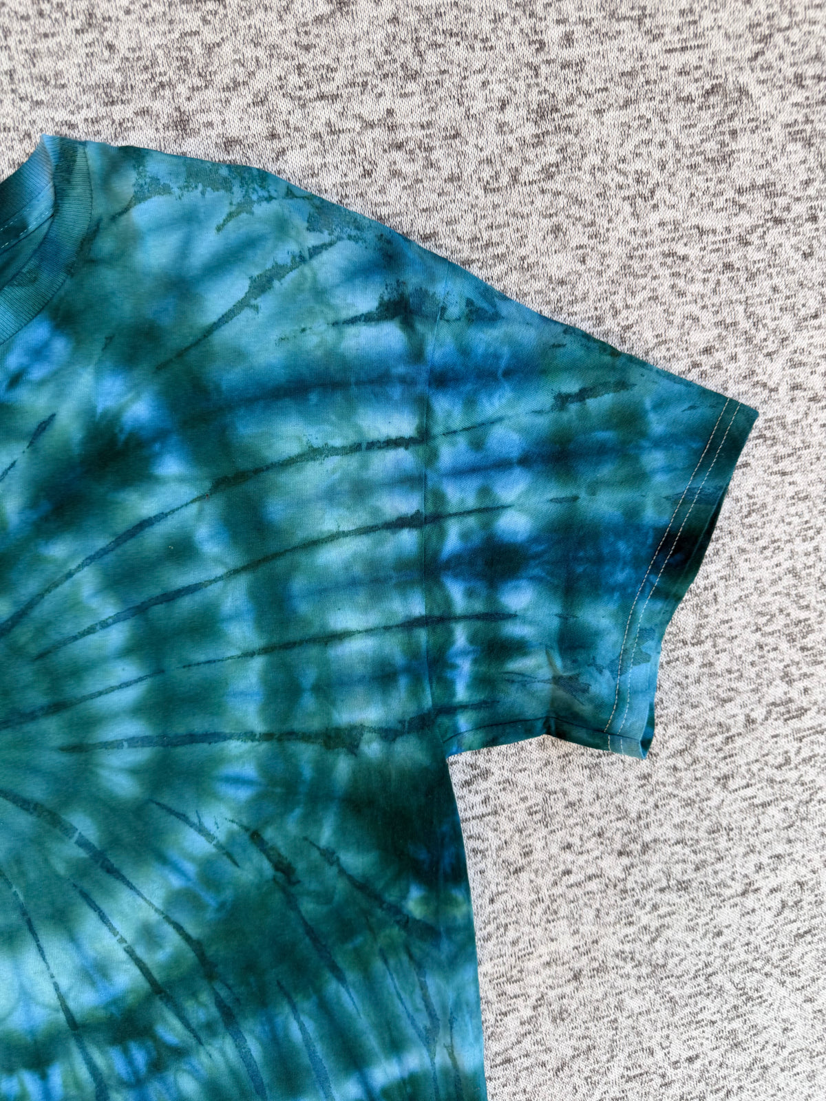 MHD Dark Green Navy Blue Spiral Ice Dye Tie Dye Short Sleeve Shirt 100% Cotton Size Large