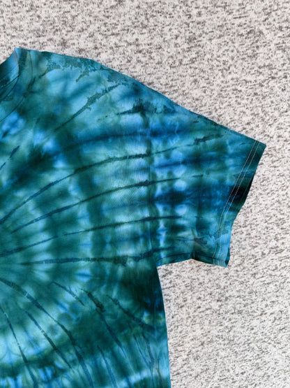MHD Dark Green Navy Blue Spiral Ice Dye Tie Dye Short Sleeve Shirt 100% Cotton Size Large