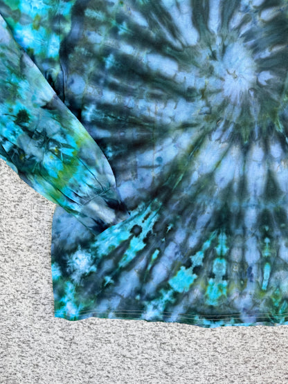 MHD Navy Blue Dark Green Gray Spiral Ice Dye Tie Dye Short Sleeve Shirt 100% Cotton Size XL