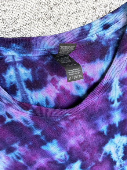 MHD Dark Puple Navy Blue Lavendar Light Blue Spiral Ice Dye Tie Dye Short Sleeve Shirt 100% Cotton Size XXL
