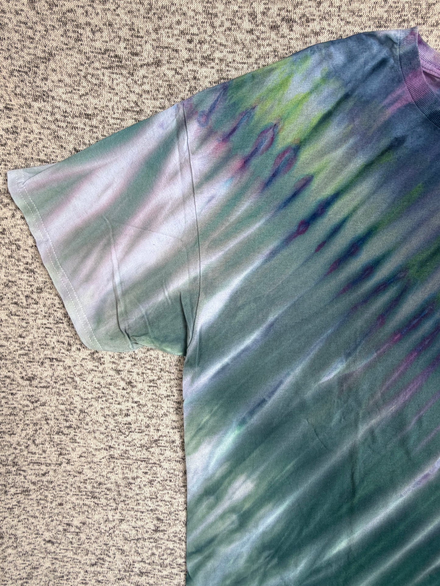 MHD Dark Purple Green Navy Blue Fan Fold Ice Dye Tie Dye Short Sleeve Shirt 100% Cotton Size XXL