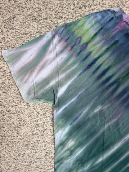 MHD Dark Purple Green Navy Blue Fan Fold Ice Dye Tie Dye Short Sleeve Shirt 100% Cotton Size XXL