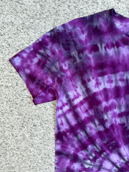 MHD Purple Lavender Gray Spiral Ice Dye Tie Dye Short Sleeve Shirt 100% Cotton Size Medium