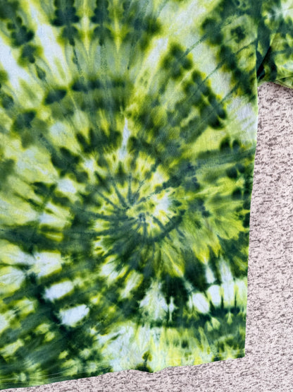 MHD Dark Green Light Green Yellow Spiral Ice Dye Tie Dye Short Sleeve Shirt 100% Cotton Size XXL