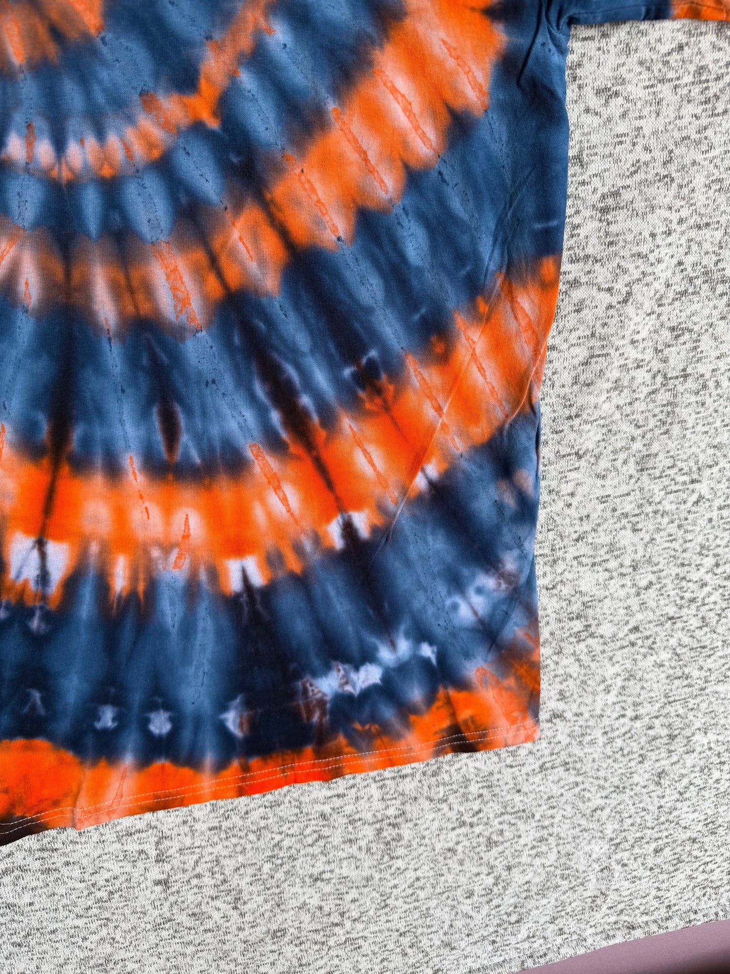 MHD Navy Blue Orange Spiral Ice Dye Tie Dye Short Sleeve Shirt 100% Cotton Size XXL