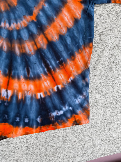 MHD Navy Blue Orange Spiral Ice Dye Tie Dye Short Sleeve Shirt 100% Cotton Size XXL