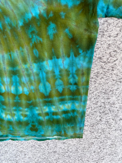 MHD Hunter Green Olive Green Teal Bright Blue Spiral Ice Dye Tie Dye Short Sleeve Shirt 100% Cotton Size XXL