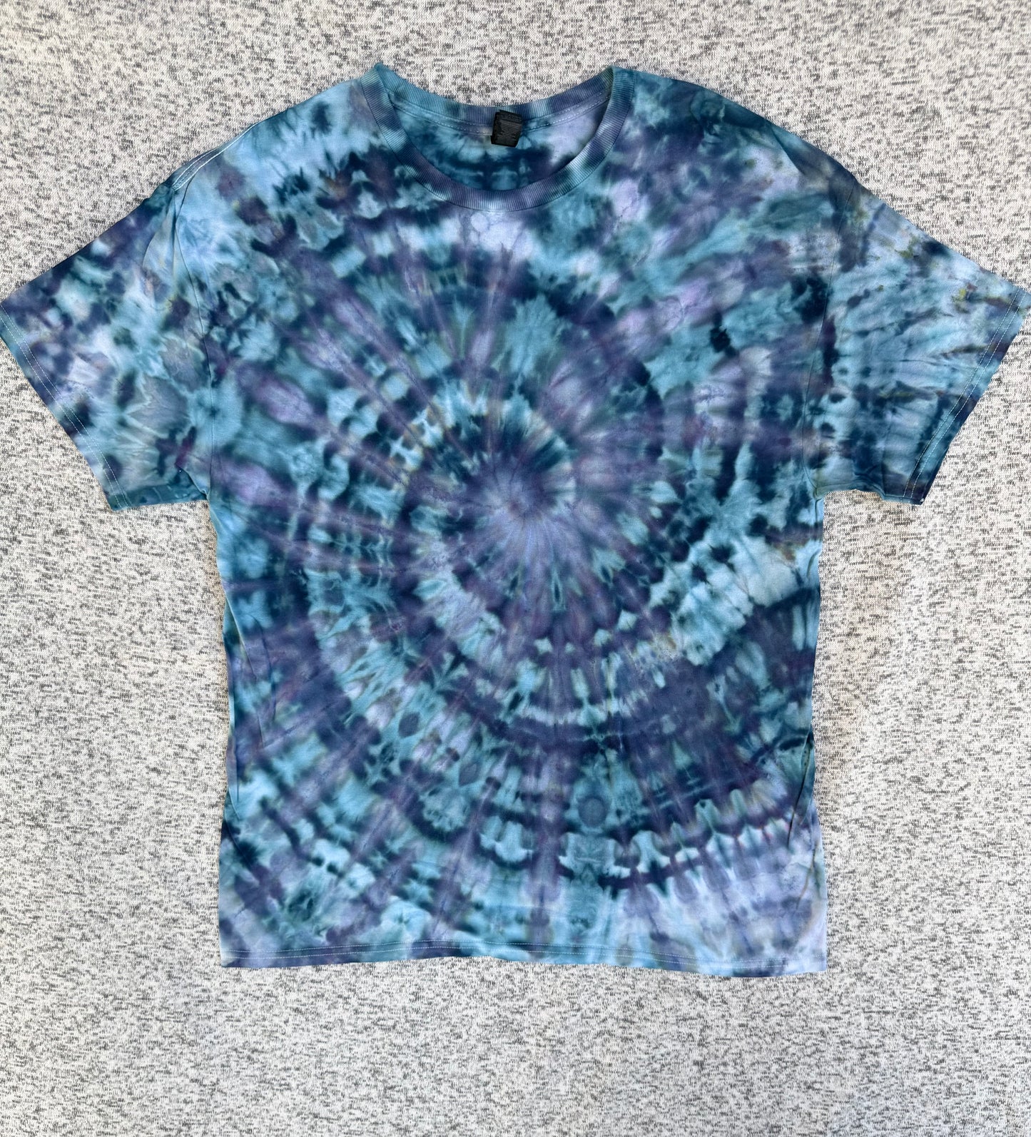 MHD Navy Blue Purple Denim Blue Spiral Ice Dye Tie Dye Short Sleeve Shirt 100% Cotton Size XL