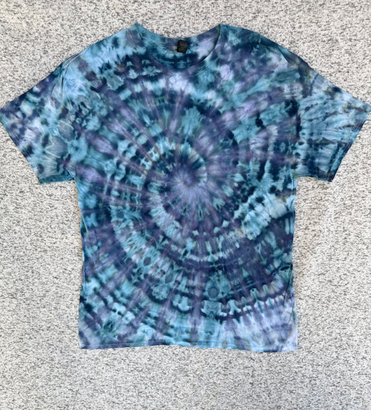 MHD Navy Blue Purple Denim Blue Spiral Ice Dye Tie Dye Short Sleeve Shirt 100% Cotton Size XL