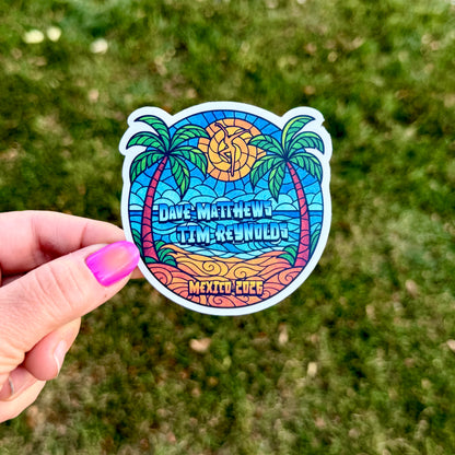 Dave Matthews Tim Reynolds Mexico 2026 Palm Trees Sun Ocean Waves Beach Stained Glass Vinyl Sticker Slap 3" x 3" Matte Finish