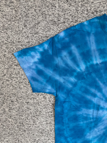 MHD Bright Blue Light Blue Spiral Ice Dye Tie Dye Short Sleeve Shirt 100% Cotton Size XL