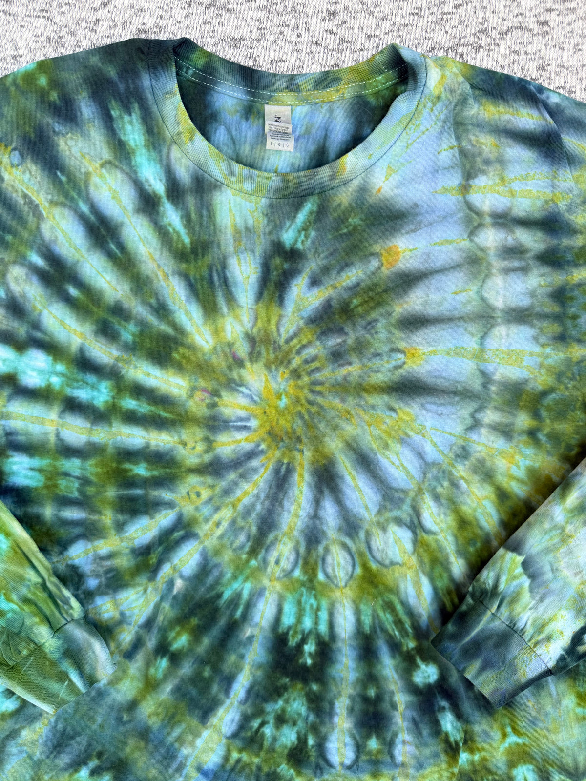 MHD Dark Green Olive Green Navy Blue Spiral Ice Dye Tie Dye Long Sleeve Shirt 100% Cotton Size Large