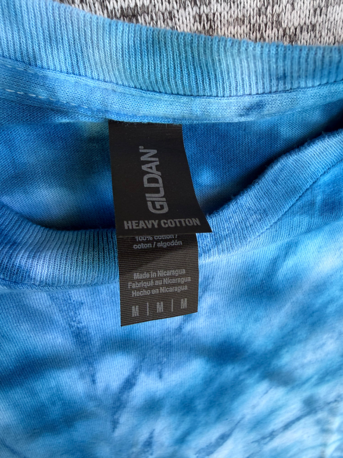 MHD Dark Blue Light Blue Spiral Ice Dye Tie Dye Short Sleeve Shirt 100% Cotton Size Medium