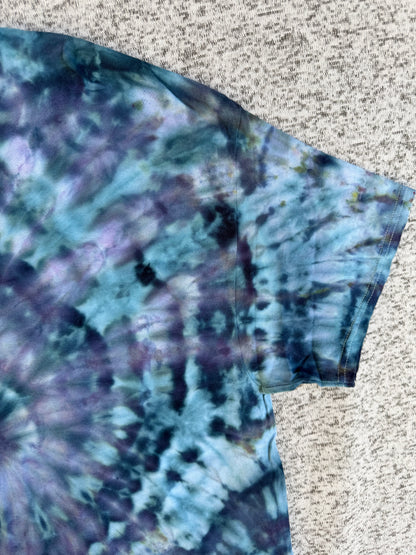 MHD Navy Blue Purple Denim Blue Spiral Ice Dye Tie Dye Short Sleeve Shirt 100% Cotton Size XL