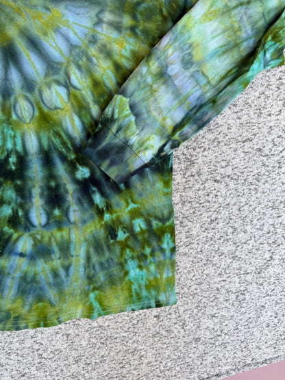 MHD Dark Green Olive Green Navy Blue Spiral Ice Dye Tie Dye Long Sleeve Shirt 100% Cotton Size Large