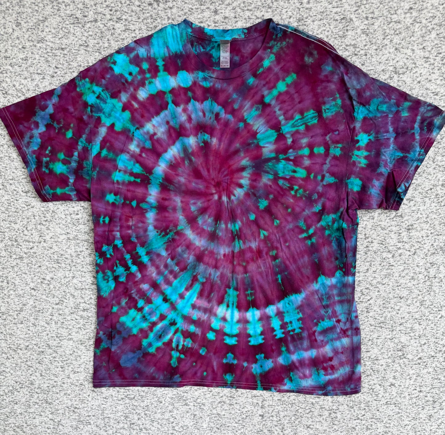 MHD Dark Pink Purple Teal Blue Spiral Ice Dye Tie Dye Short Sleeve Shirt 100% Cotton Size XXL