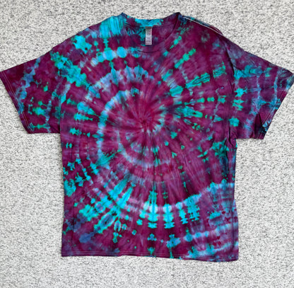 MHD Dark Pink Purple Teal Blue Spiral Ice Dye Tie Dye Short Sleeve Shirt 100% Cotton Size XXL