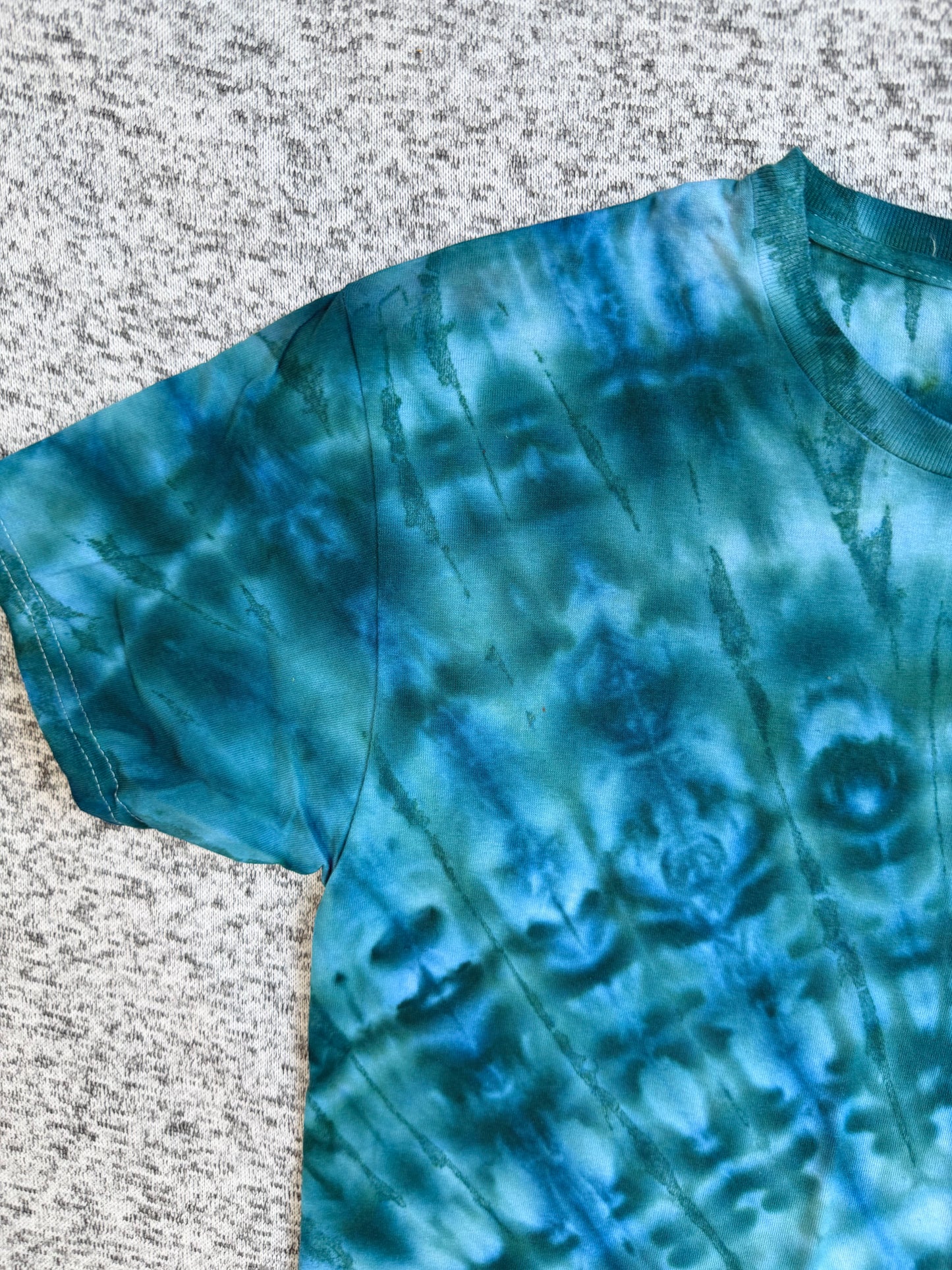 MHD Dark Blue Dark Green Light Green Spiral Ice Dye Tie Dye Short Sleeve Shirt 100% Cotton Size Medium
