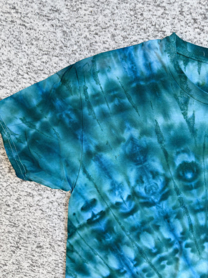 MHD Dark Blue Dark Green Light Green Spiral Ice Dye Tie Dye Short Sleeve Shirt 100% Cotton Size Medium