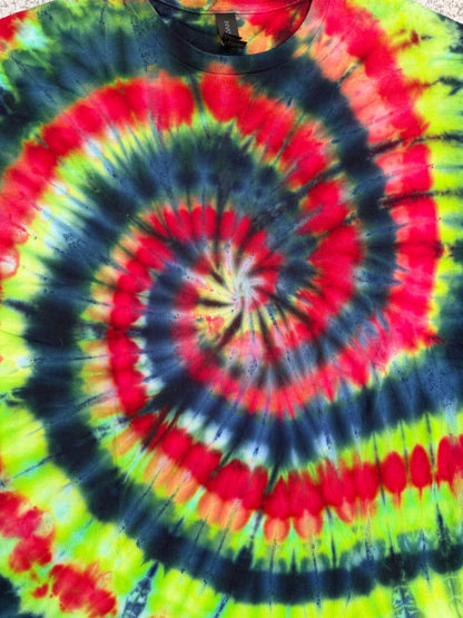 MHD Navy Blue Lime Green Red Yellow Spiral Ice Dye Tie Dye Short Sleeve Shirt 100% Cotton Size XXL