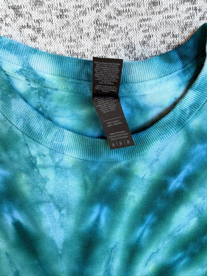 MHD Green Dark Blue Light Green Spiral Ice Dye Tie Dye Short Sleeve Shirt 100% Cotton Size Medium