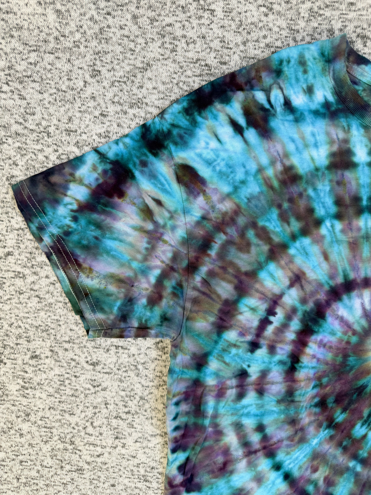 MHD Dark Purple Dark Blue Teal Spiral Ice Dye Tie Dye Short Sleeve Shirt 100% Cotton Size XL