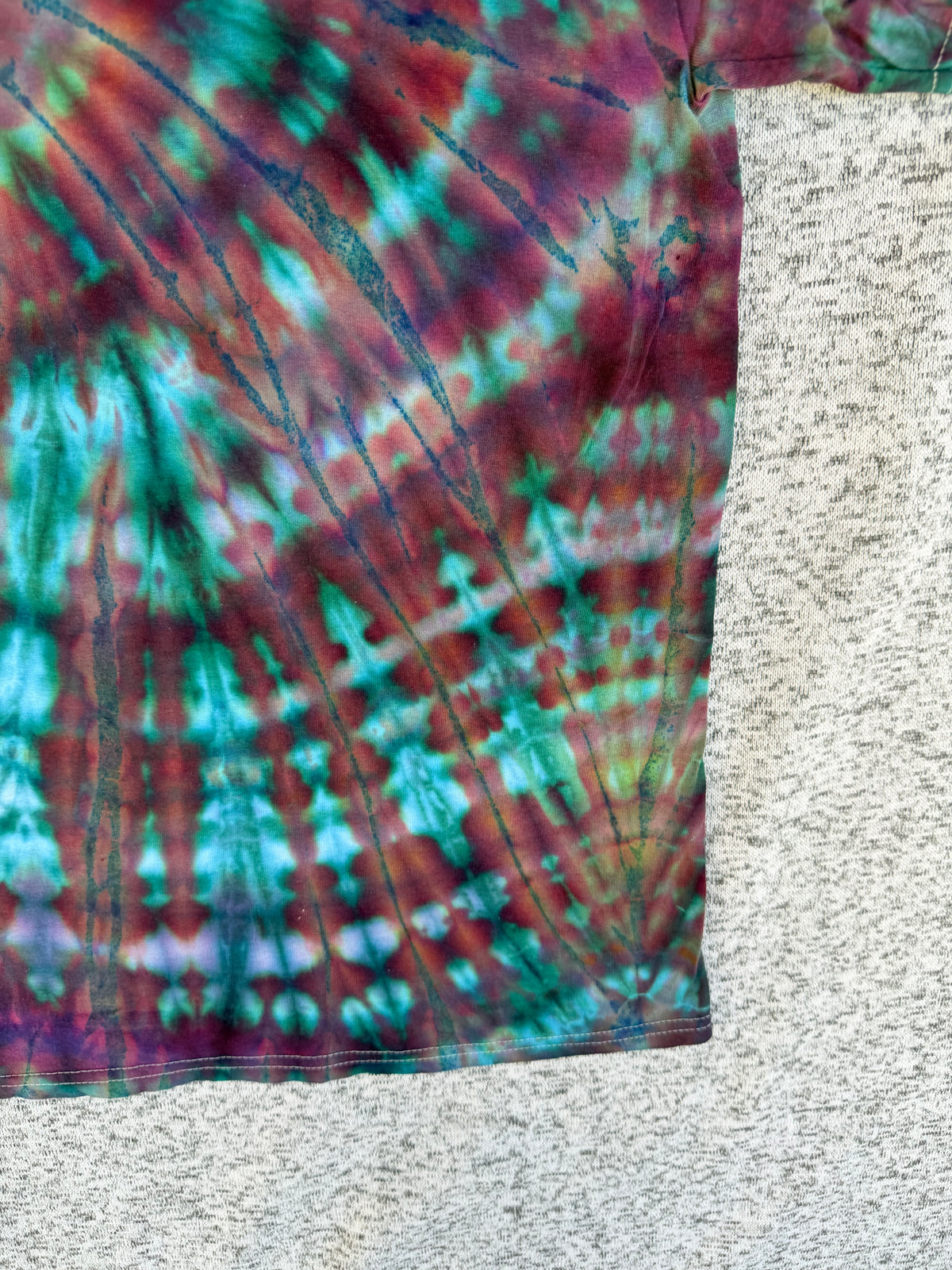 MHD Dark Purple Navy Blue Green Teal Spiral Ice Dye Tie Dye Short Sleeve Shirt 100% Cotton Size XL