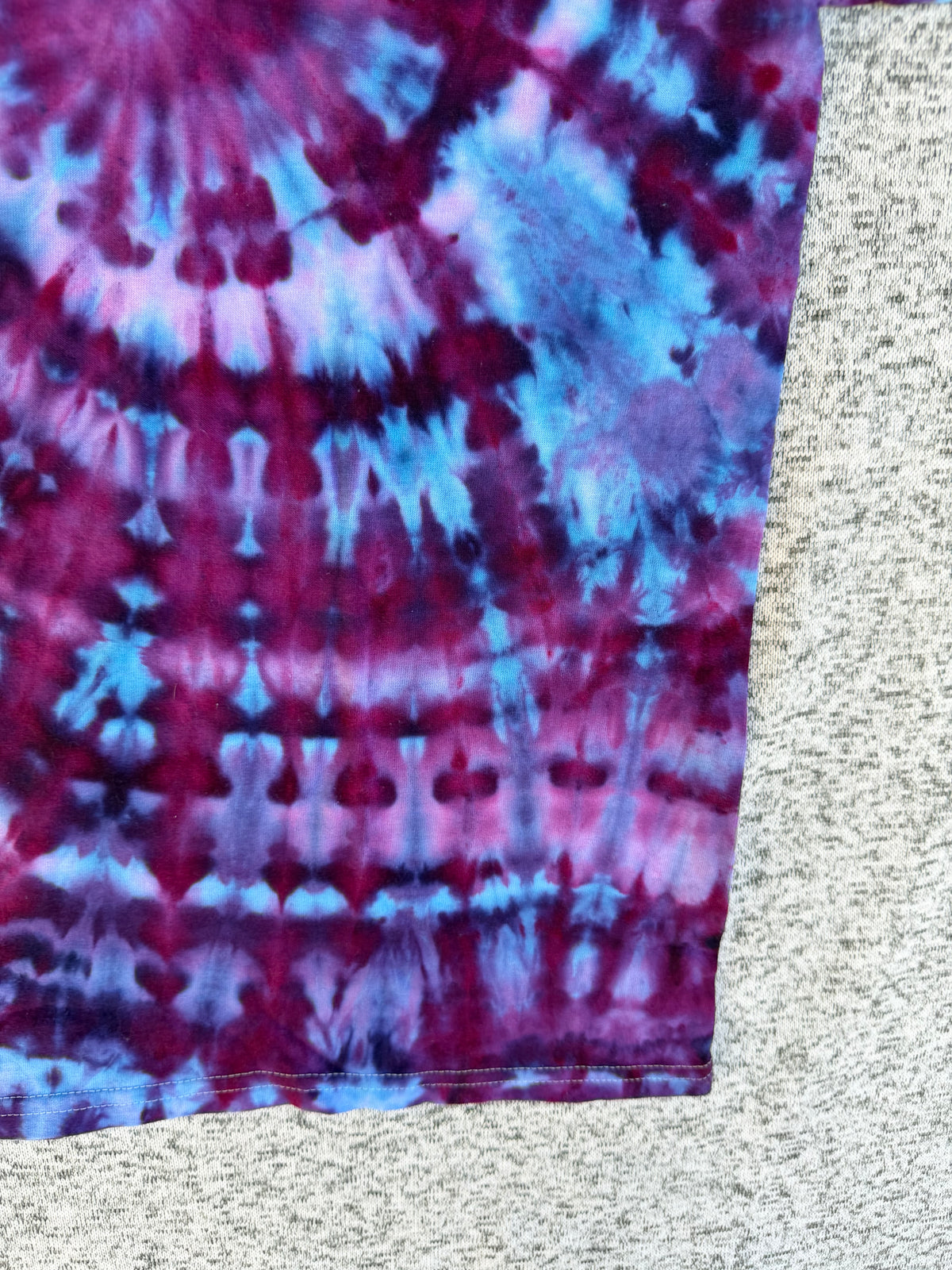 MHD Dark Purple Navy Blue Bright Blue Lavender Spiral Ice Dye Tie Dye Short Sleeve Shirt 100% Cotton Size Large