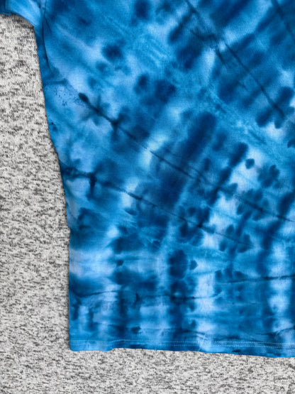 MHD Denim Blue Light Blue White Spiral Ice Dye Tie Dye Short Sleeve Shirt 100% Cotton Size XXL