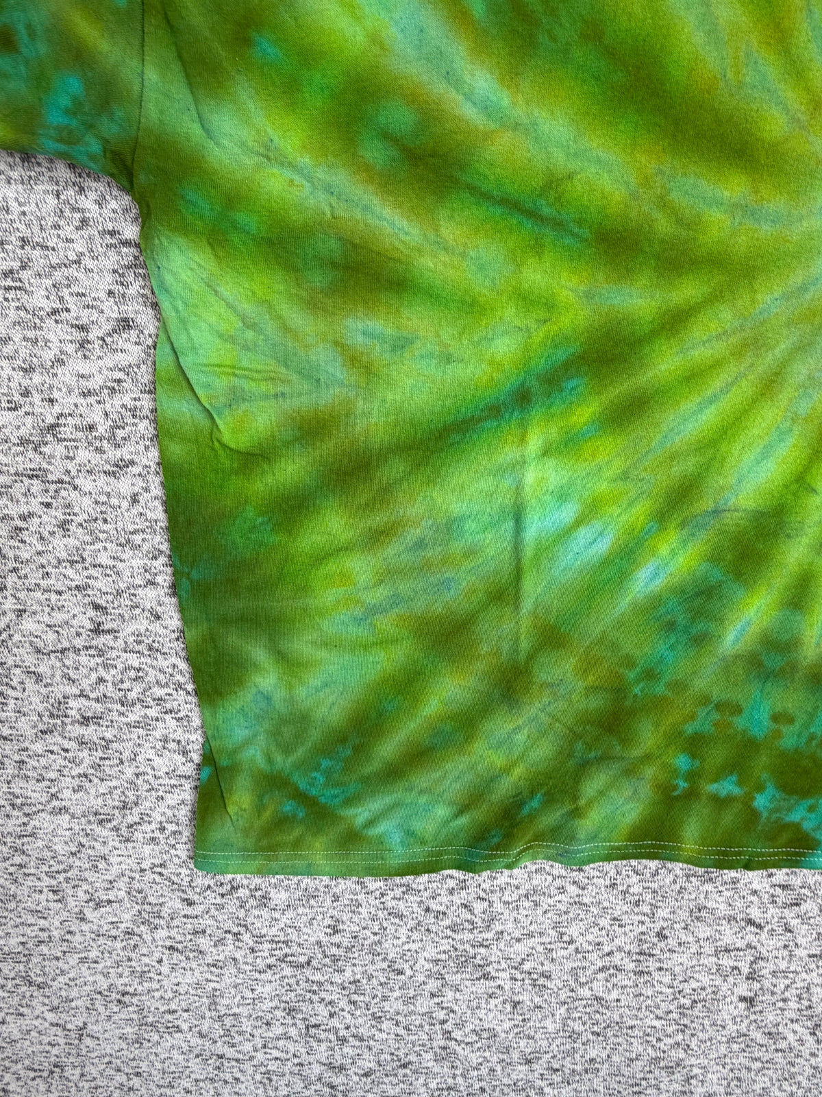 MHD Olive Green Lime Green Teal Spiral  Ice Dye Tie Dye Short Sleeve Shirt 100% Cotton Size XXL