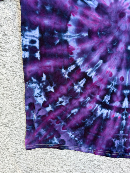 MHD Dark Purple Navy Blue Spiral Ice Dye Tie Dye Short Sleeve Shirt 100% Cotton Size Medium