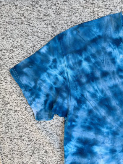 MHD Dark Blue Light Blue Spiral Ice Dye Tie Dye Short Sleeve Shirt 100% Cotton Size Large