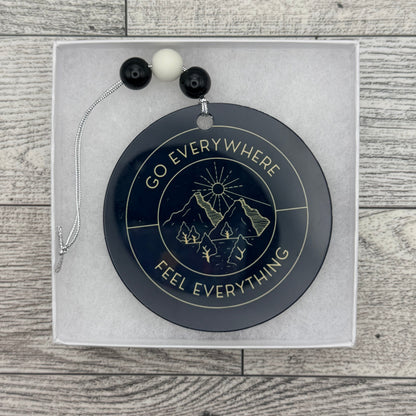 Goose Go Everywhere Feel Everything Mountains Trees Black Cream Metal Holiday Christmas Ornament with Beads with Gift Box 2 Sizes: 2.75" x 2.75" or 3.5" x 3.5"
