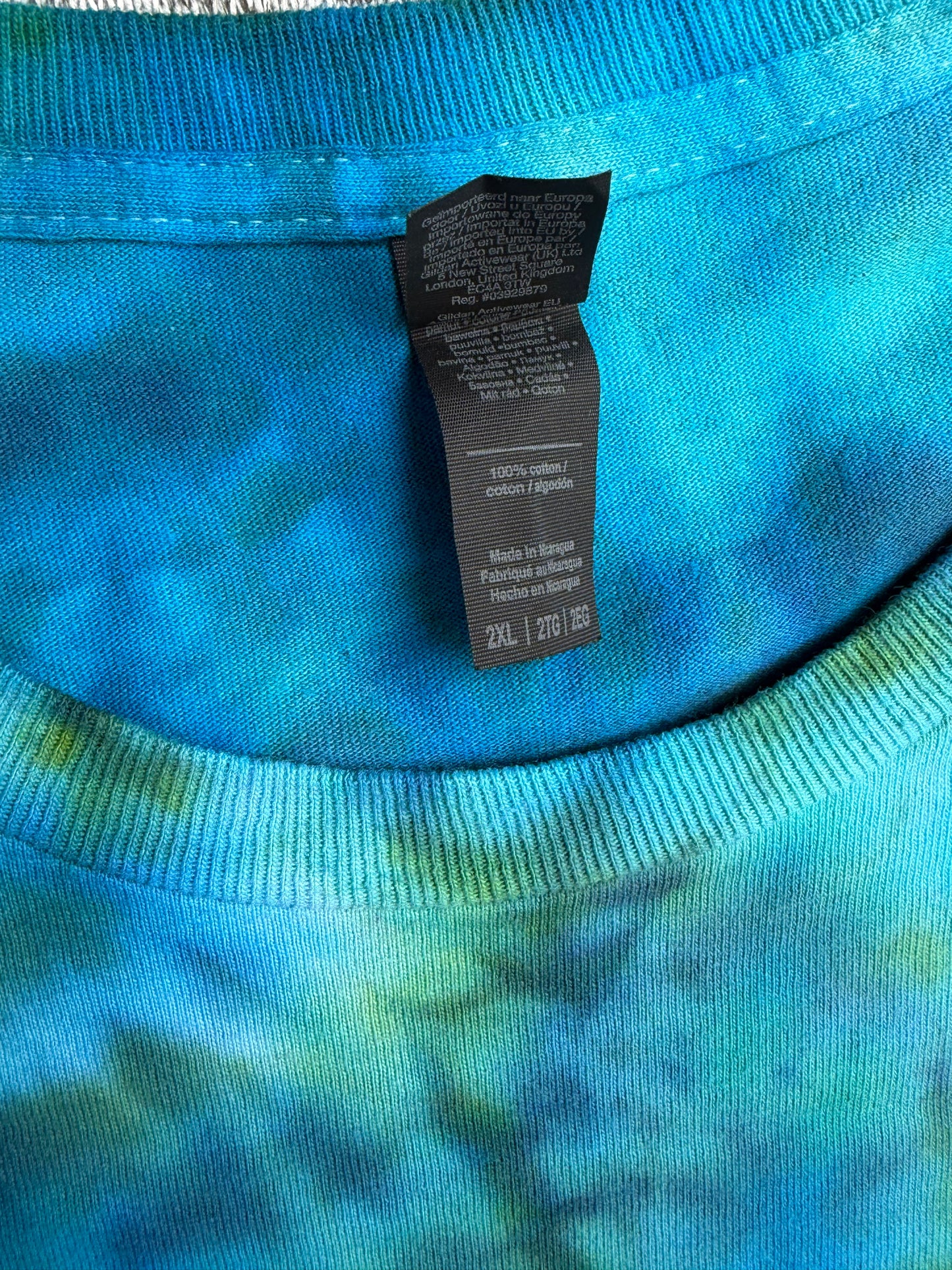 MHD Dark Blue Dark Green Bright Blue Light Green Spiral Ice Dye Tie Dye Short Sleeve Shirt 100% Cotton Size XXL