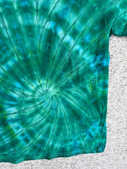 MHD Green Navy Blue Light Blue Spiral Ice Dye Tie Dye Short Sleeve Shirt 100% Cotton Size XXL