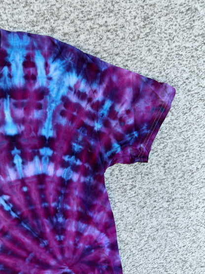 MHD Dark Purple Navy Blue Light Blue Spiral Ice Dye Tie Dye Short Sleeve Shirt 100% Cotton Size Medium