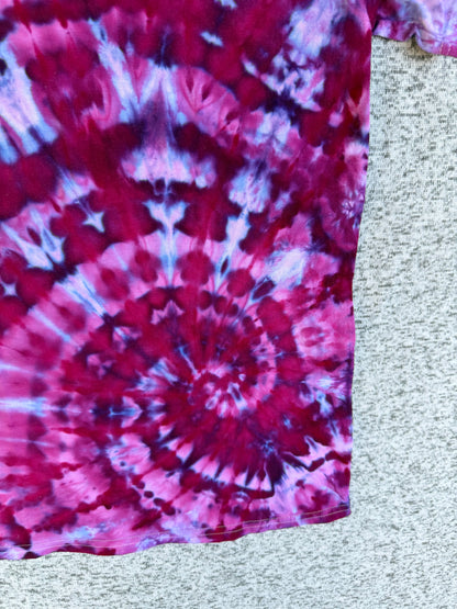 MHD Dark Pink Purple Light Blue Spiral Ice Dye Tie Dye Short Sleeve Shirt 100% Cotton Size Medium