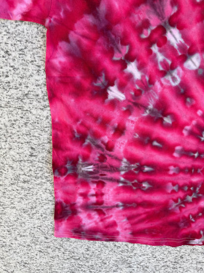 MHD Dark Pink Bright Pink Gray White Spiral Ice Dye Tie Dye Short Sleeve Shirt 100% Cotton Size XL