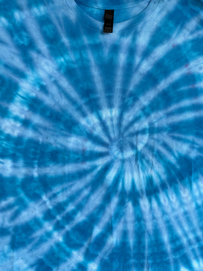 MHD Bright Blue Light Blue Spiral Ice Dye Tie Dye Short Sleeve Shirt 100% Cotton Size XXL