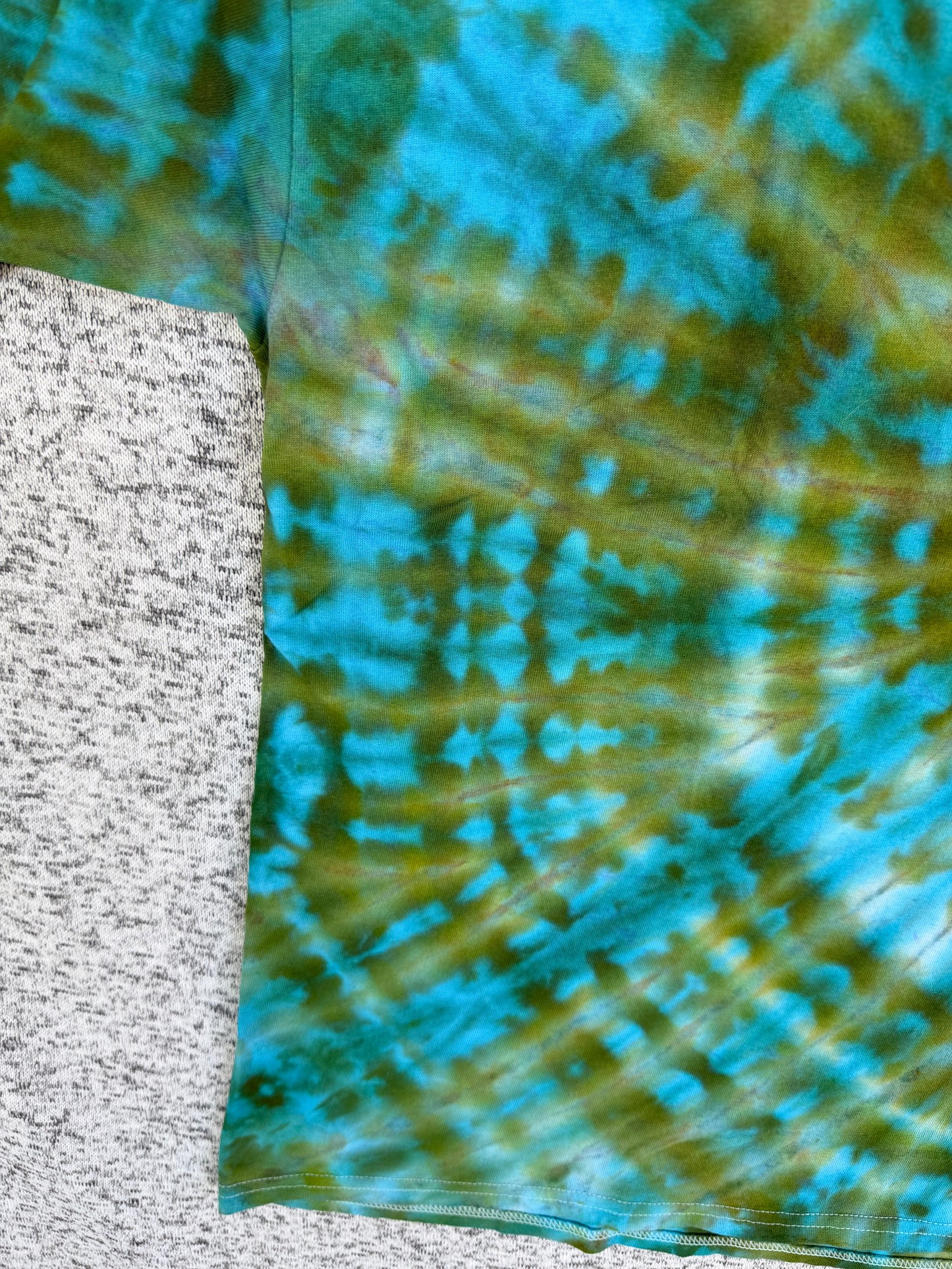MHD Olive Green Teal Bright Blue Spiral Ice Dye Tie Dye Short Sleeve Shirt 100% Cotton Size XXL