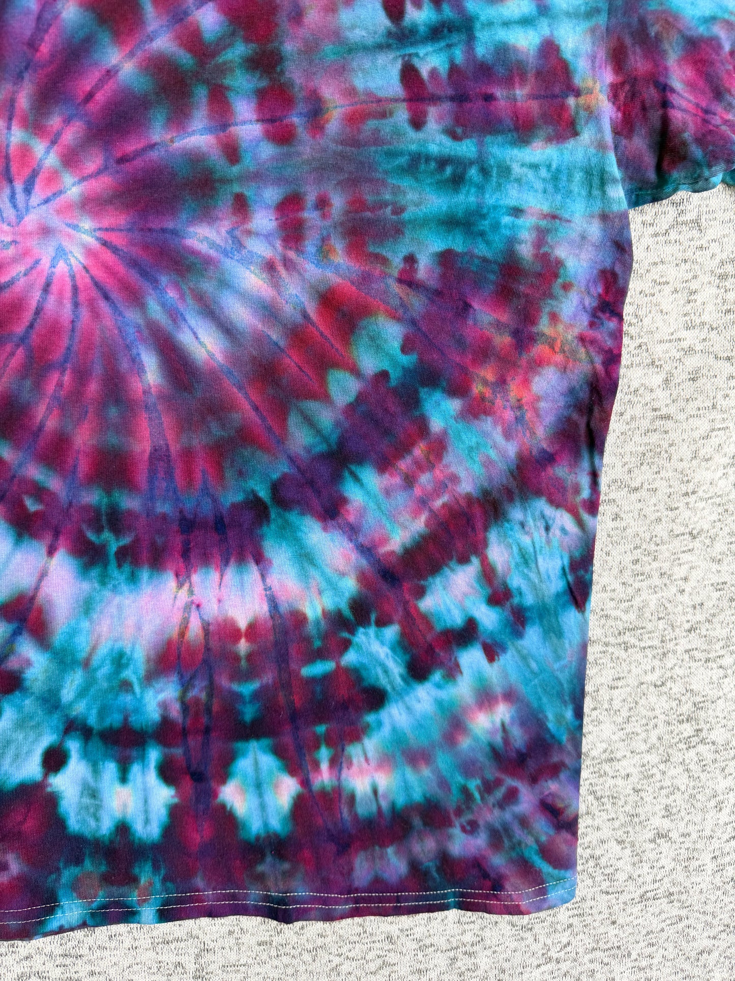 MHD Dark Purple Navy Blue Lavendar Light Blue Spiral Ice Dye Tie Dye Short Sleeve Shirt 100% Cotton Size XXL
