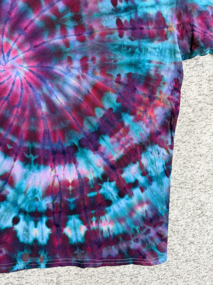 MHD Dark Purple Navy Blue Lavendar Light Blue Spiral Ice Dye Tie Dye Short Sleeve Shirt 100% Cotton Size XXL