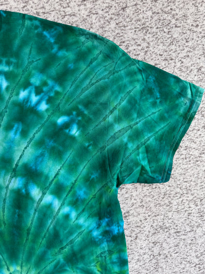 MHD Green Navy Blue Light Blue Spiral Ice Dye Tie Dye Short Sleeve Shirt 100% Cotton Size XXL