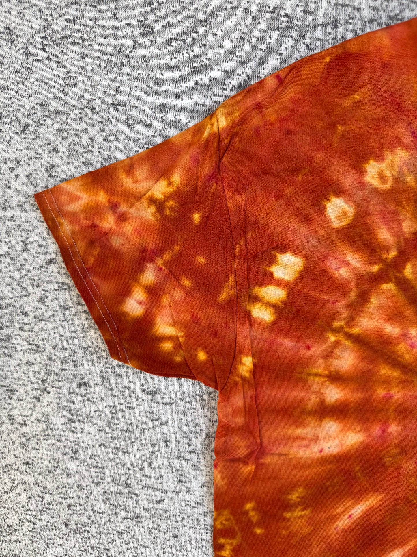MHD Dark Orange Burnt Orange Brown Light Orange Spiral Ice Dye Tie Dye Short Sleeve Shirt 100% Cotton Size XL