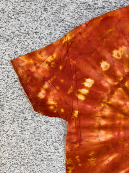 MHD Dark Orange Burnt Orange Brown Light Orange Spiral Ice Dye Tie Dye Short Sleeve Shirt 100% Cotton Size XL