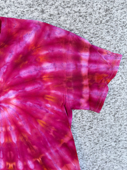 MHD Pink Orange Lavender Spiral Ice Dye Tie Dye Short Sleeve Shirt 100% Cotton Size Medium