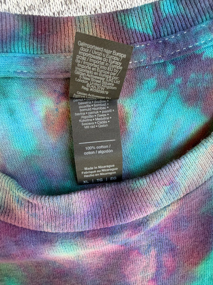 MHD Dark Purple Navy Blue Bright Blue Pink Spiral Ice Dye Tie Dye Short Sleeve Shirt 100% Cotton Size XL