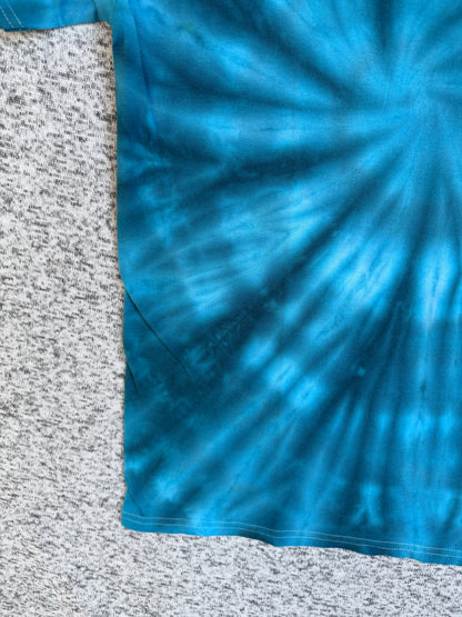 MHD Denim Blue Light Blue Spiral Ice Dye Tie Dye Short Sleeve Shirt 100% Cotton Size Medium