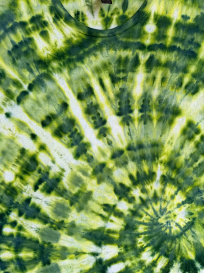 MHD Dark Green Light Green Yellow Spiral Ice Dye Tie Dye Short Sleeve Shirt 100% Cotton Size XXL
